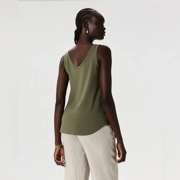Quince Cotton Modal Double Scoop Neck Tank- Green- Large - Picture 7 of 11